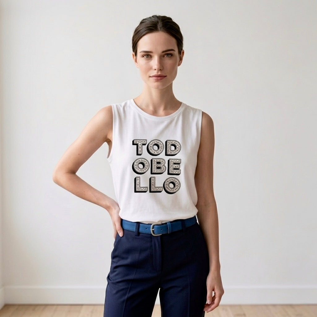 Todo Bello sleeveless tee by Wear a Quote — white relaxed fit tank top with Venezuelan phrase graphic
