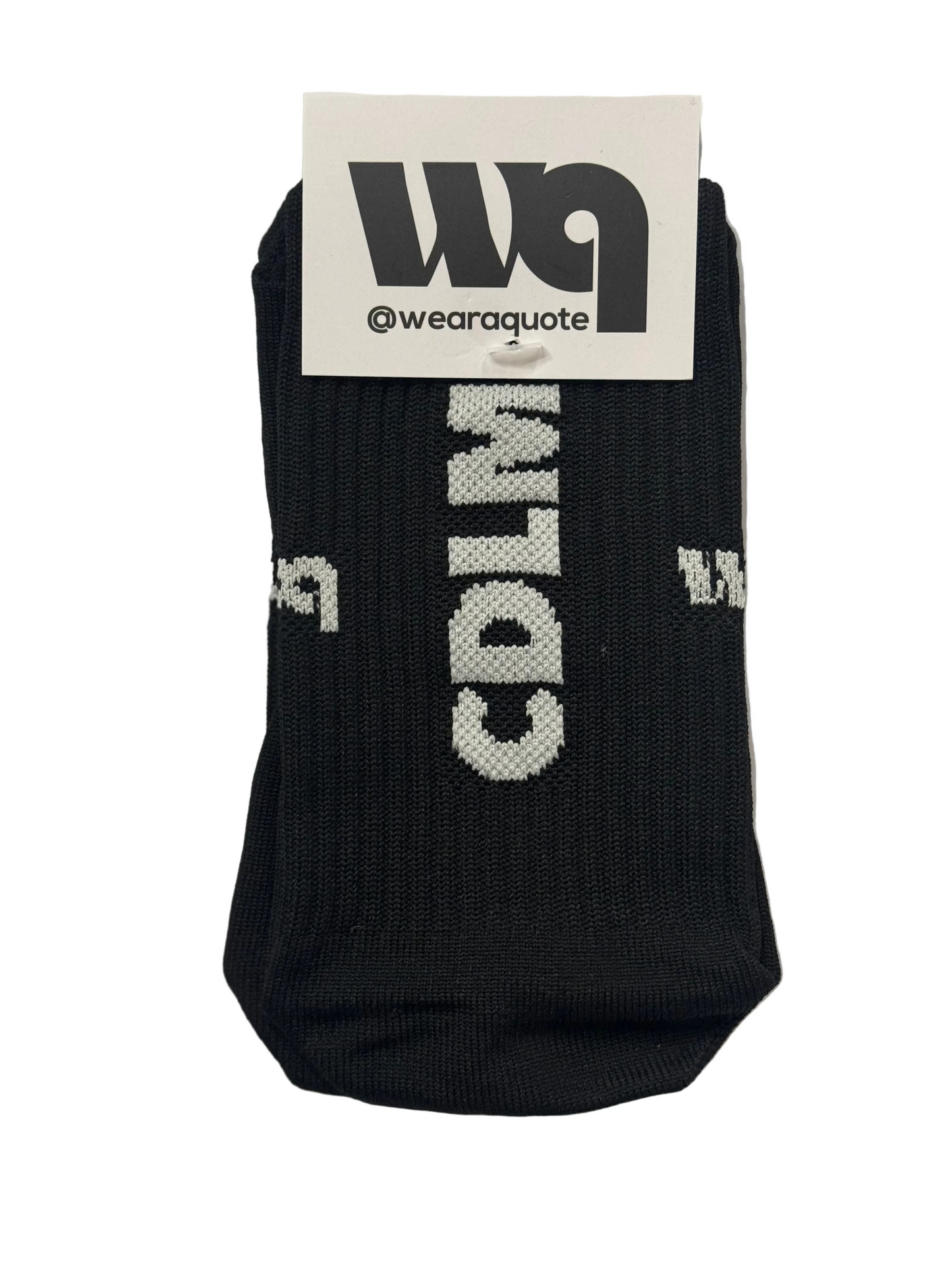 CDLM Negro Wear a Quote tube socks — black crew compression socks front view
