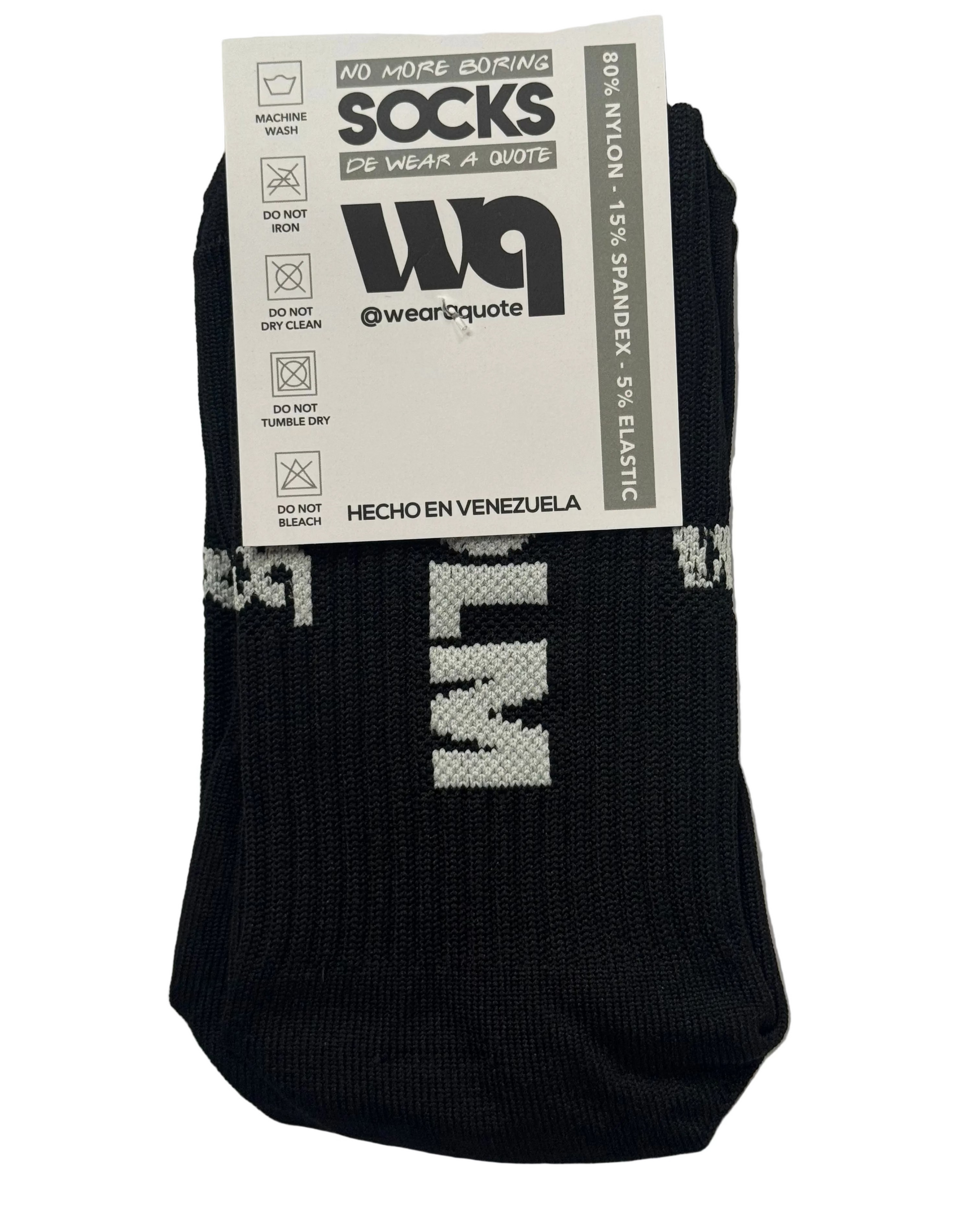 CDLM Negro Wear a Quote tube socks — black crew socks side view