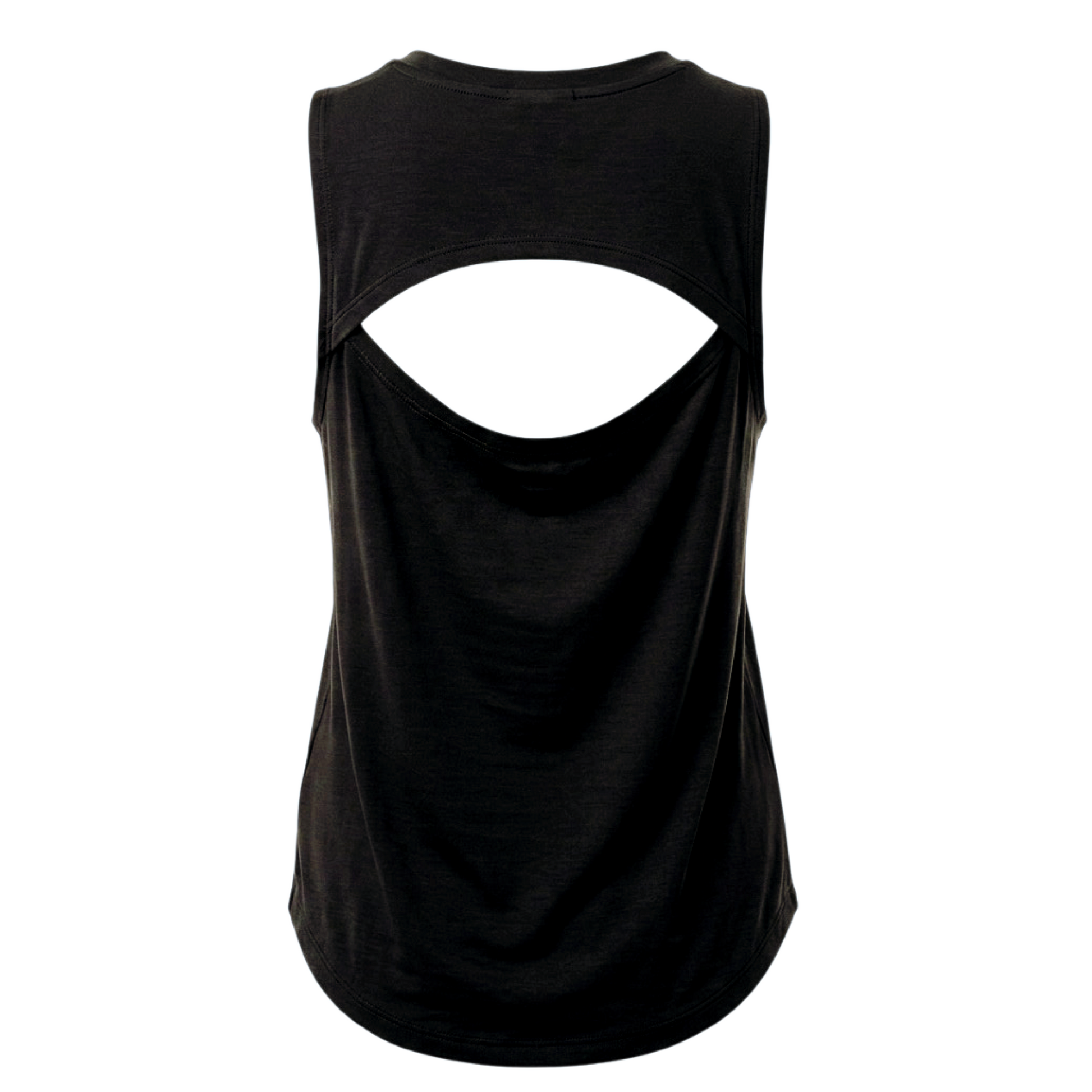 Open Back New negra – mockup trasero mostrando abertura en espalda · Wear a Quote